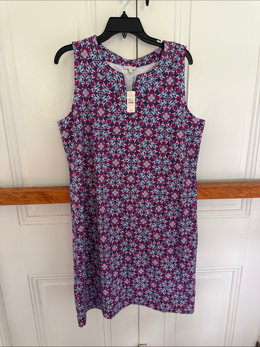 Talbots Sleeveless Blue, Pink & Light Blue Patterned Shift Dress